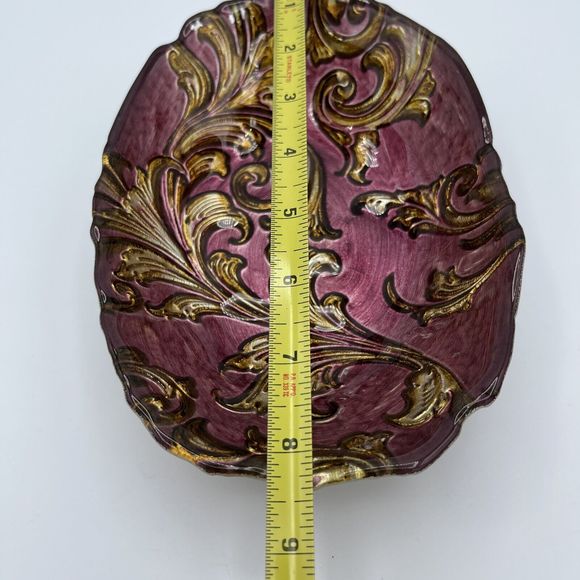 Goofus Reverse Glass Candy Dish Nut Bowl Serving Plate Purple Gold Vintage Decor - Picture 13 of 13